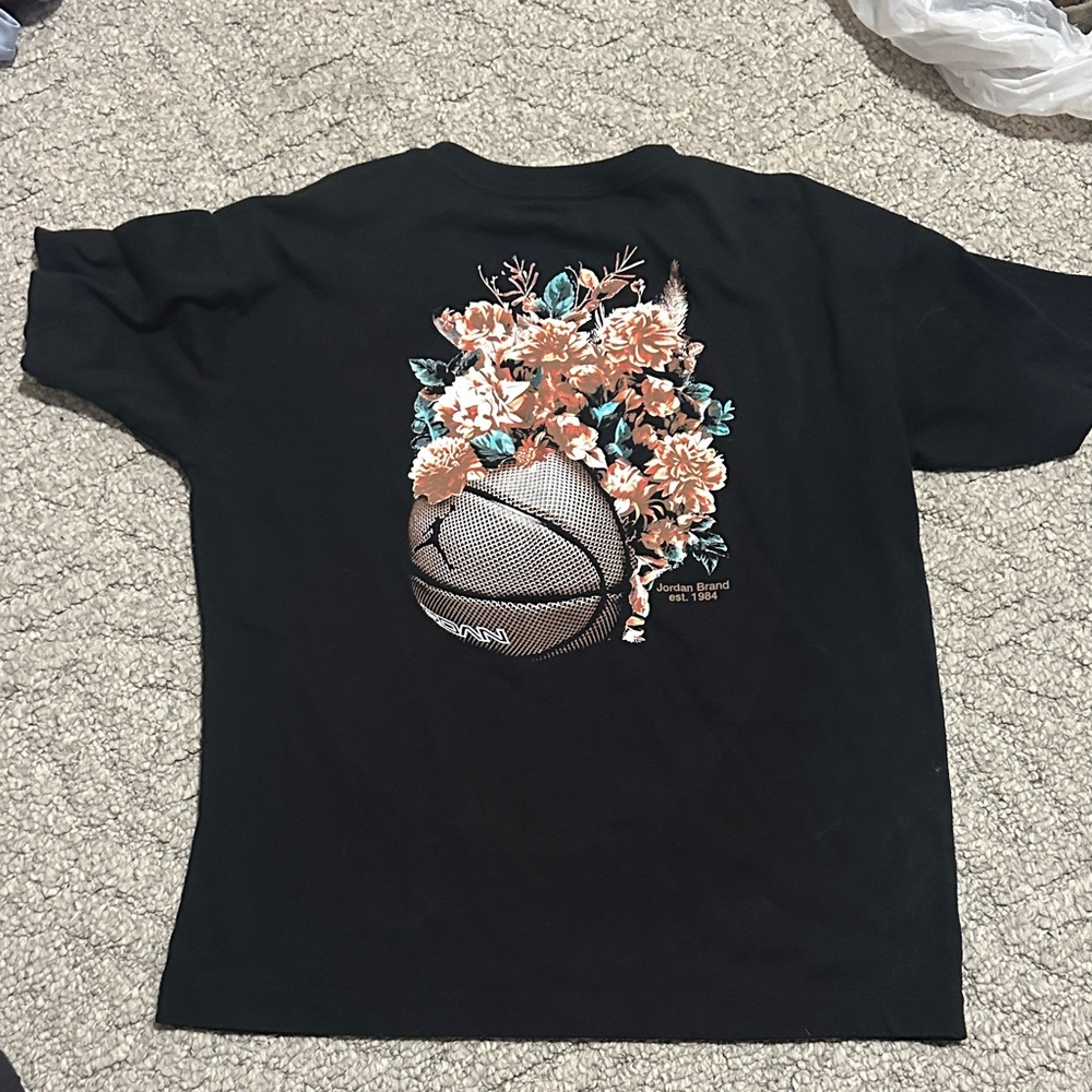 Jordan Black T-Shirt with Floral Basketball Graphic